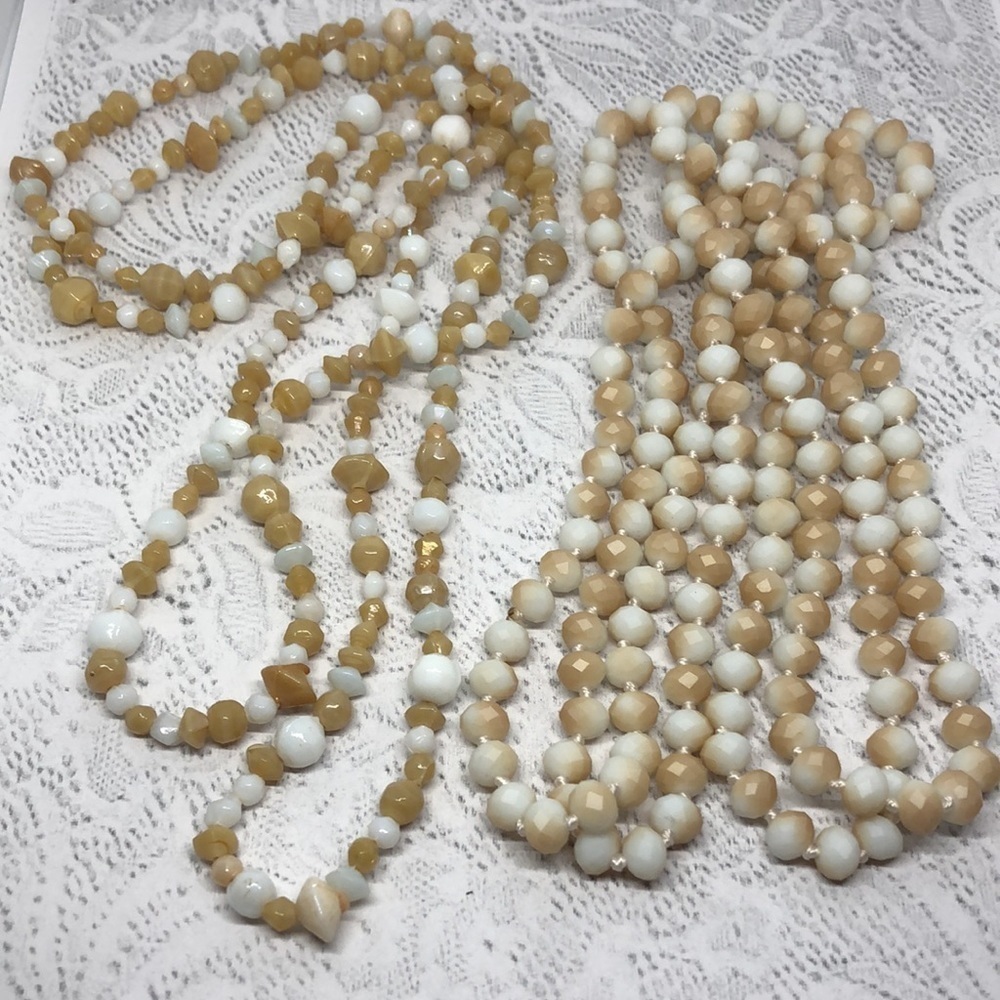 Curated bundle glass beaded neutral colors long infinity necklaces lot 2 flapper